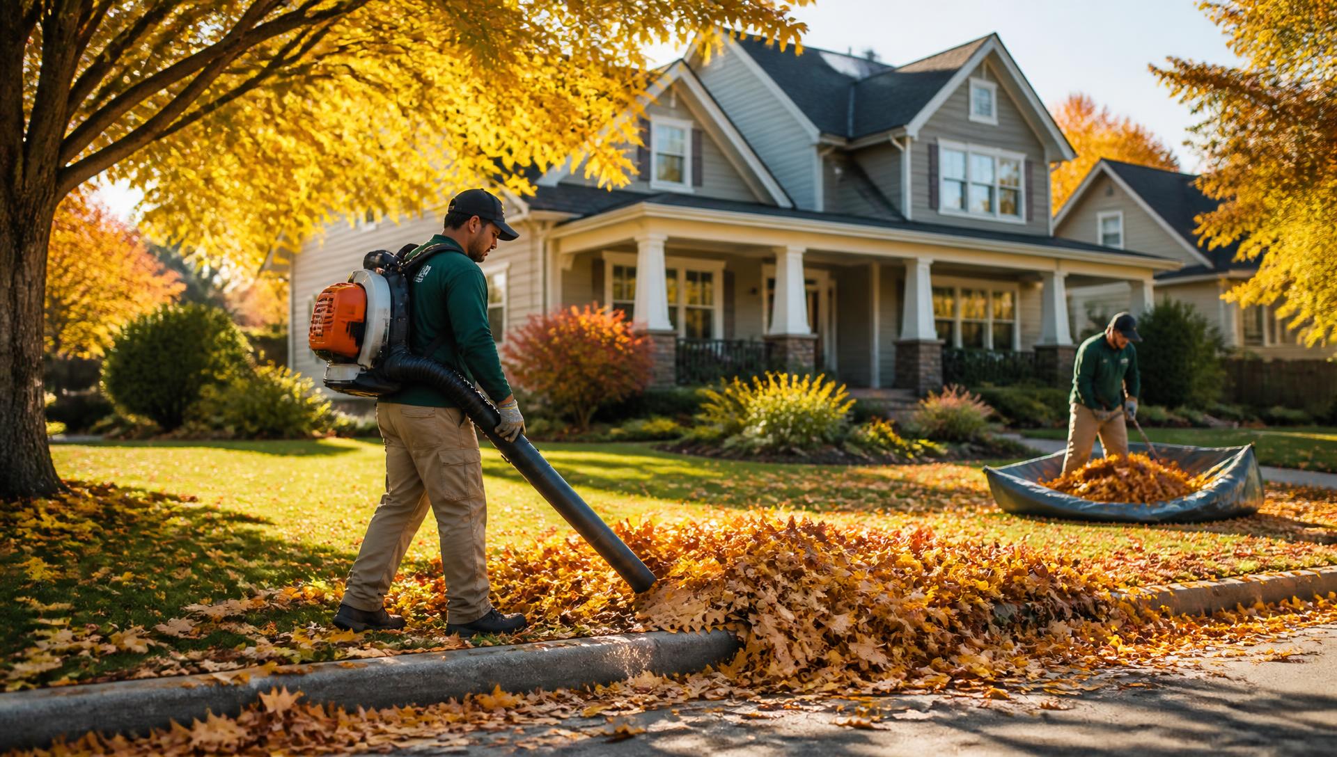 Crew clearing debris during a fall cleanup in Richfield, Ohio